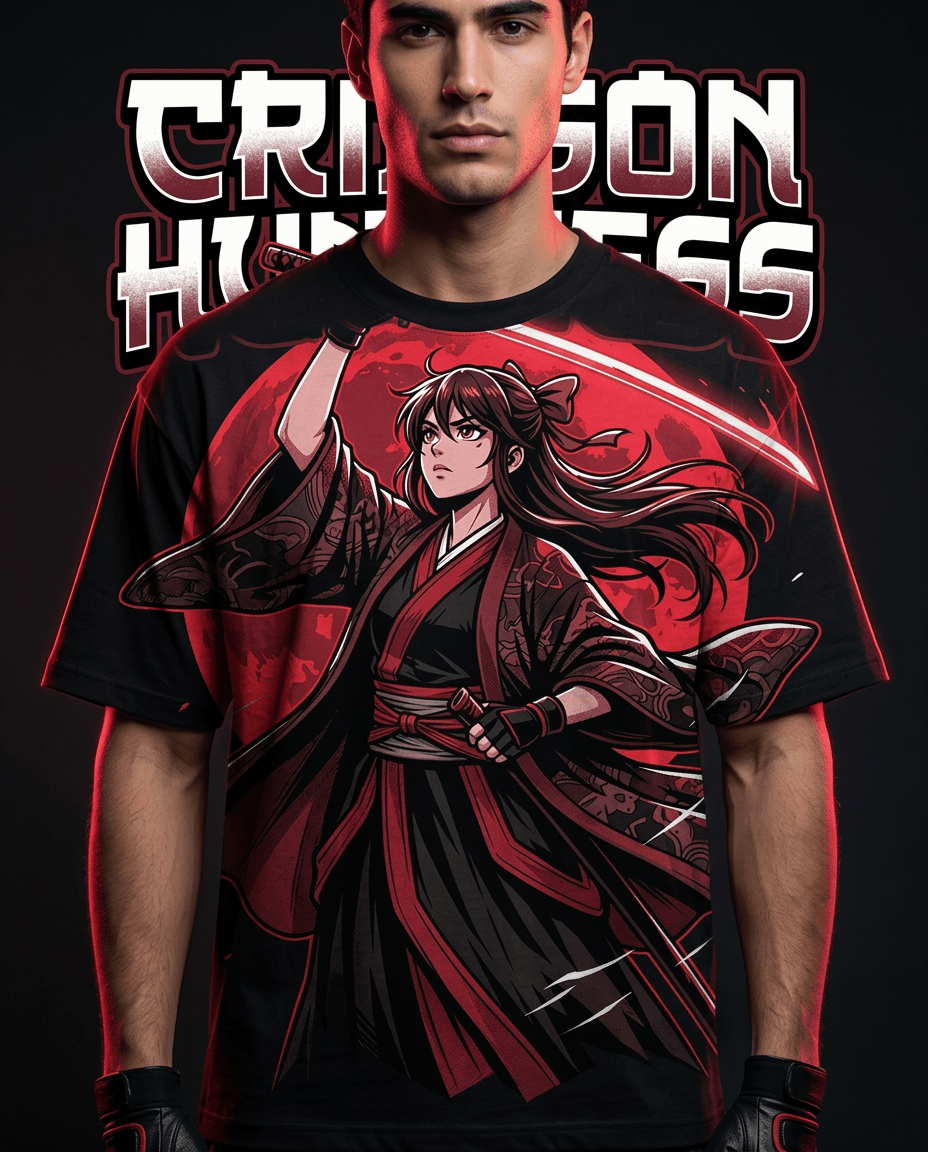 CRIMSON HUNTRESS Tee — Blood Moon - Oni Theory